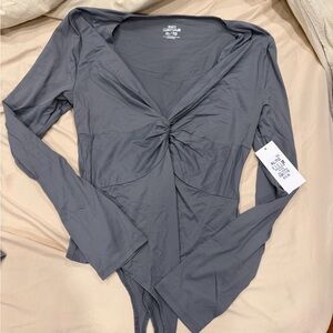 Gray Twist-Front Long Sleeve Top